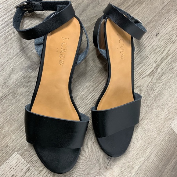 J . Crew Wooden Platform Black Leather Sandals 6 - Picture 6 of 8